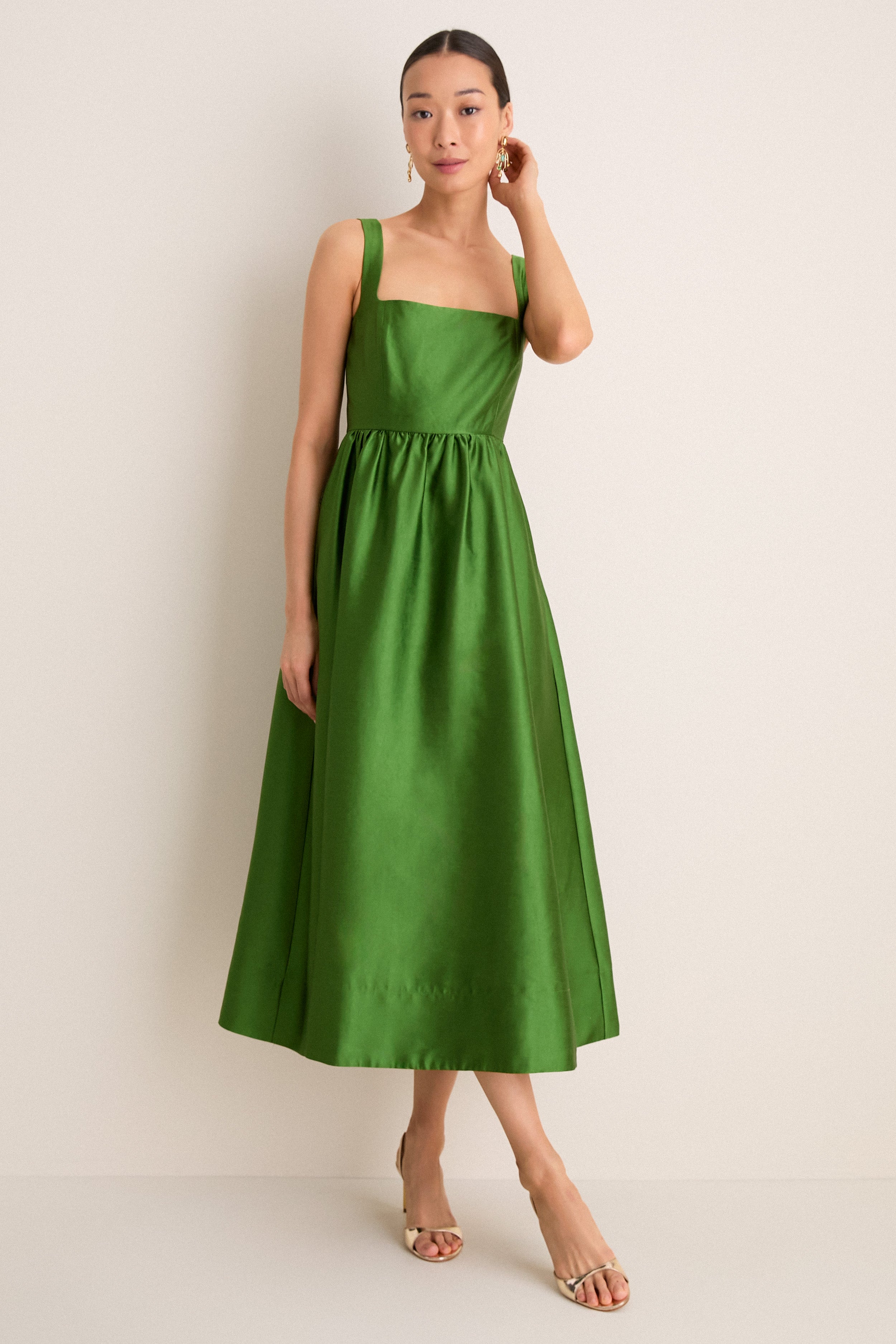 green dupioni esme dress Tuckernuck Green / XS Color:White & Periwinkle flare Lined Material Black Satin Mermaid Prom one shoulder homecoming dress