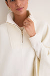 Winter White Boucle High-Neck Poncho
