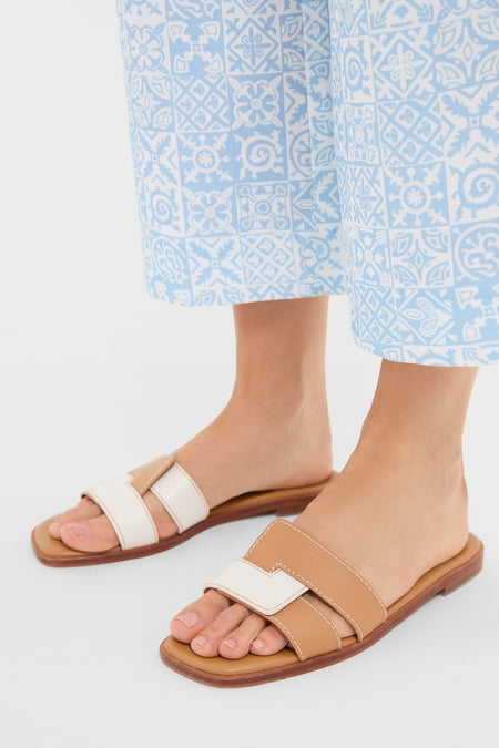Cognac and White Leather Muse Sandals