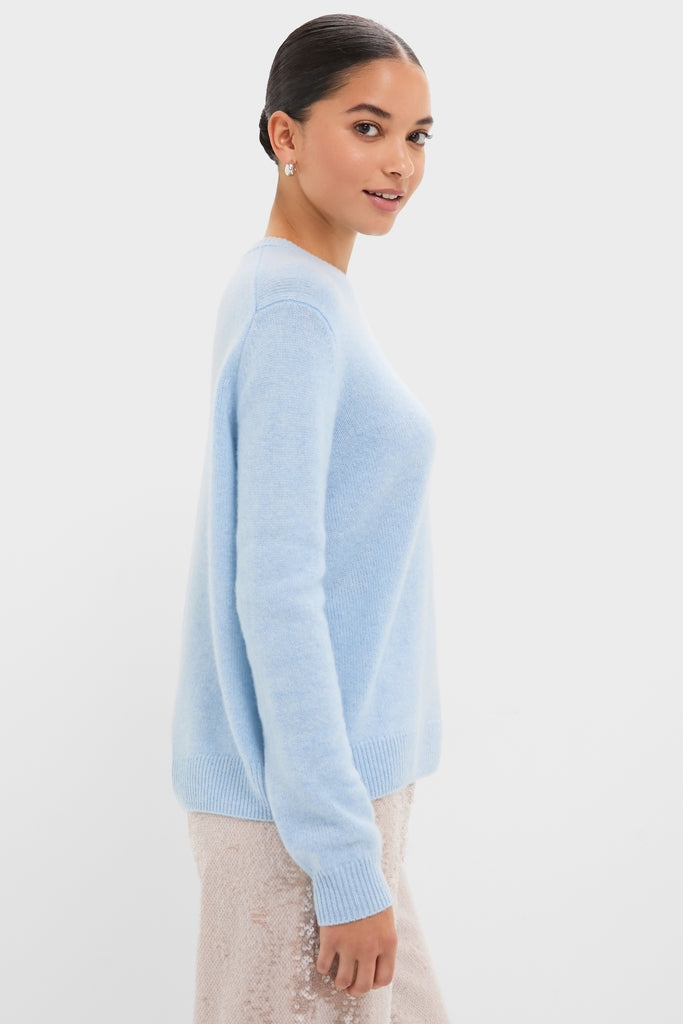 Effortless and classic, the Ice Blue Cashmere Bodie Boyfriend Crewneck exudes high-end style with its relaxed fit and chic design, offering comfort and year-round versatility.