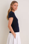 Navy Cashmere Silk Katie Tee