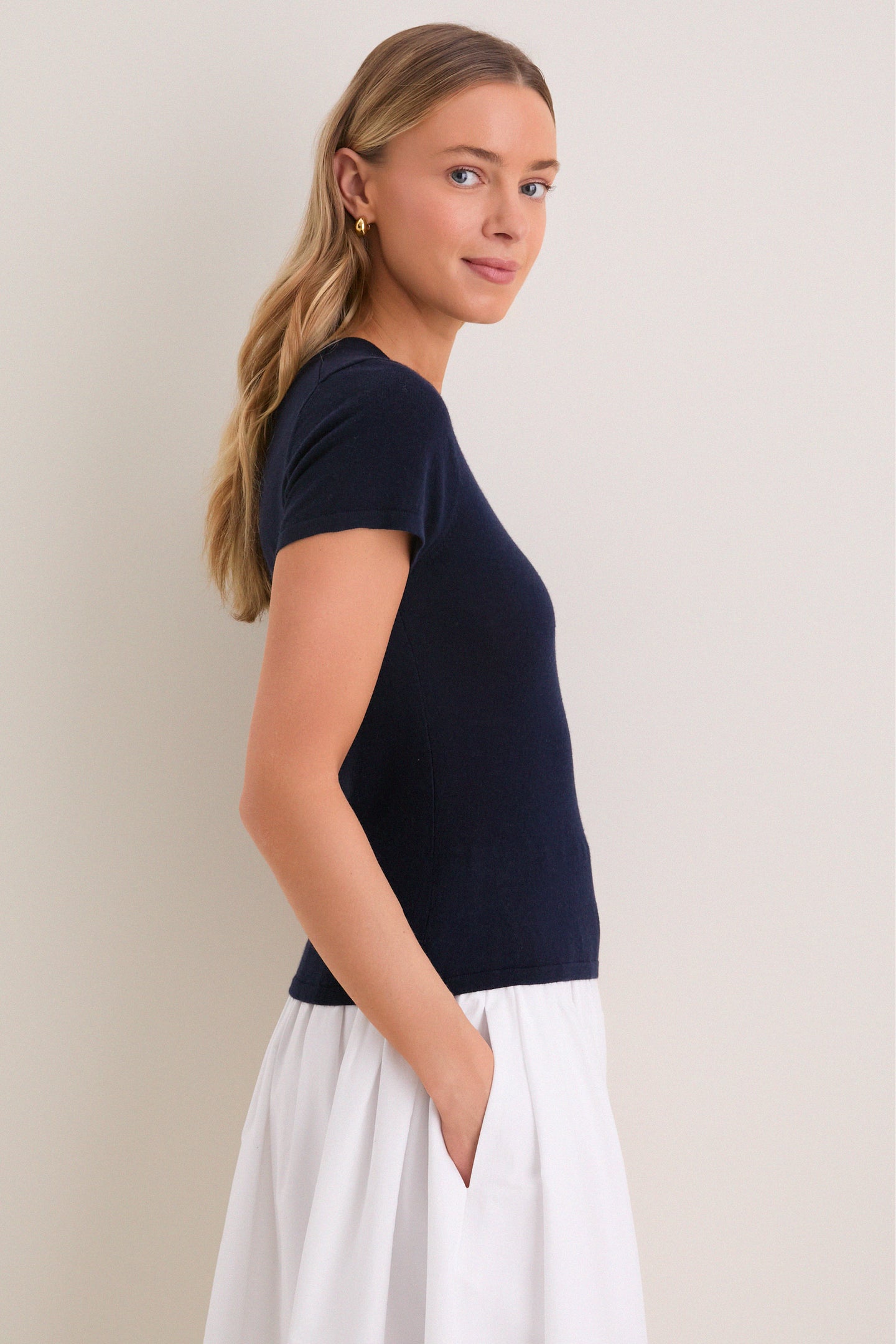 Navy Cashmere Silk Katie Tee