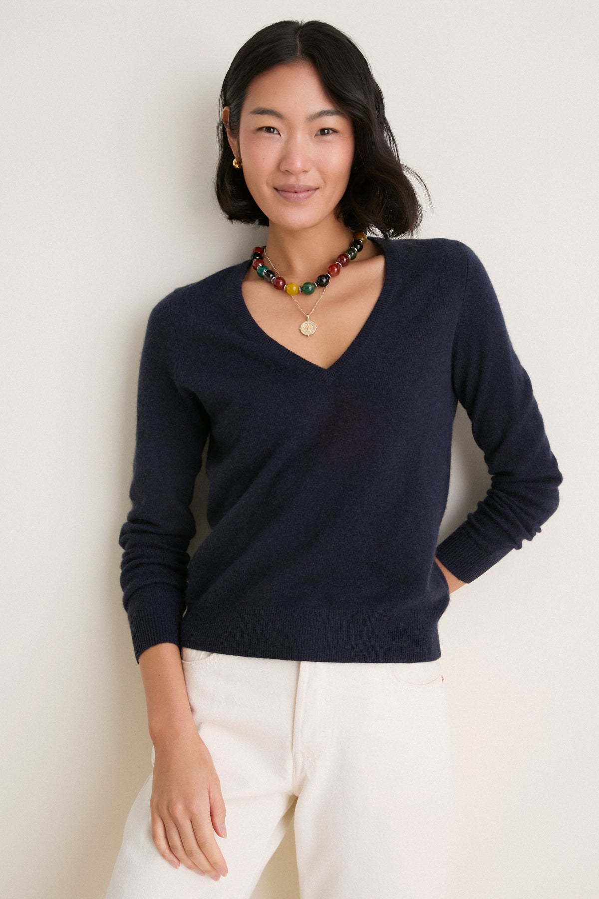 Navy Cashmere Katherine V-Neck Sweater