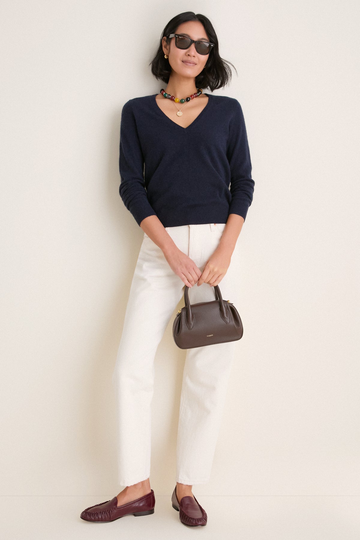 Navy Cashmere Katherine V-Neck Sweater