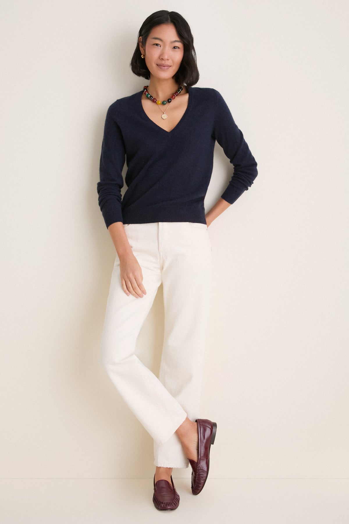 Navy Cashmere Katherine V-Neck Sweater