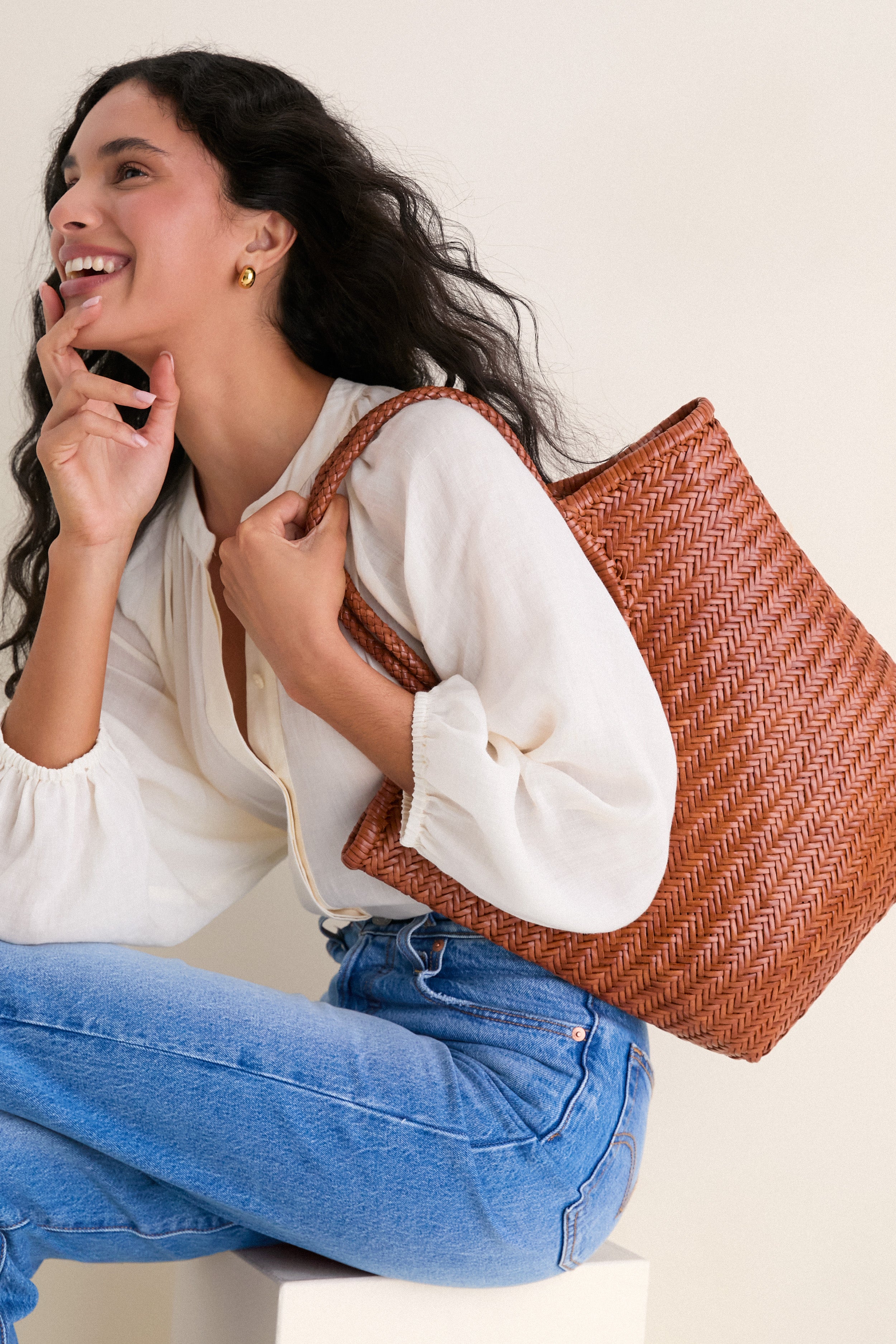 Tan Diagonal Arched Tote