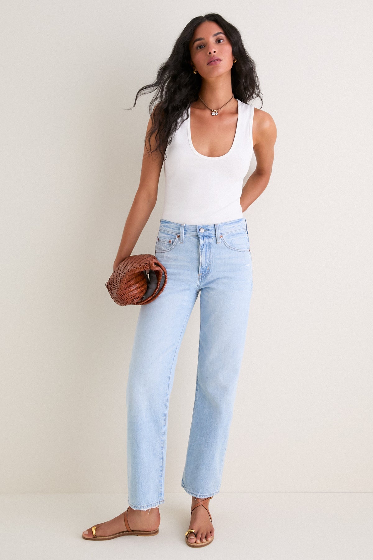 Cream Uri Low-Cut Tank