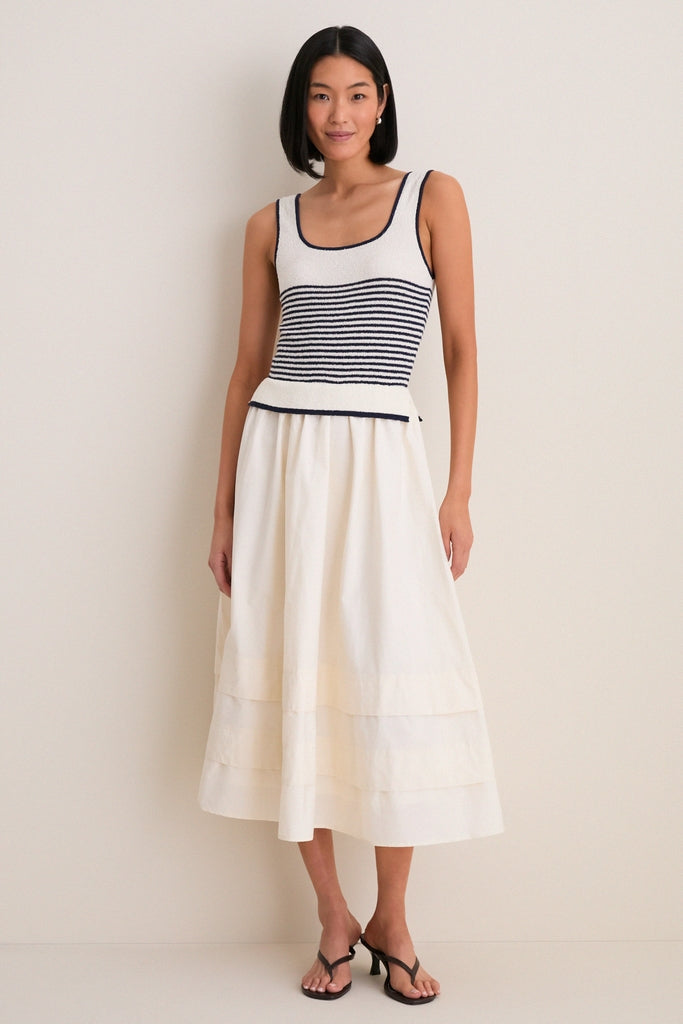 Moon River Exclusive Cream Striped Midi Dress Cream / M