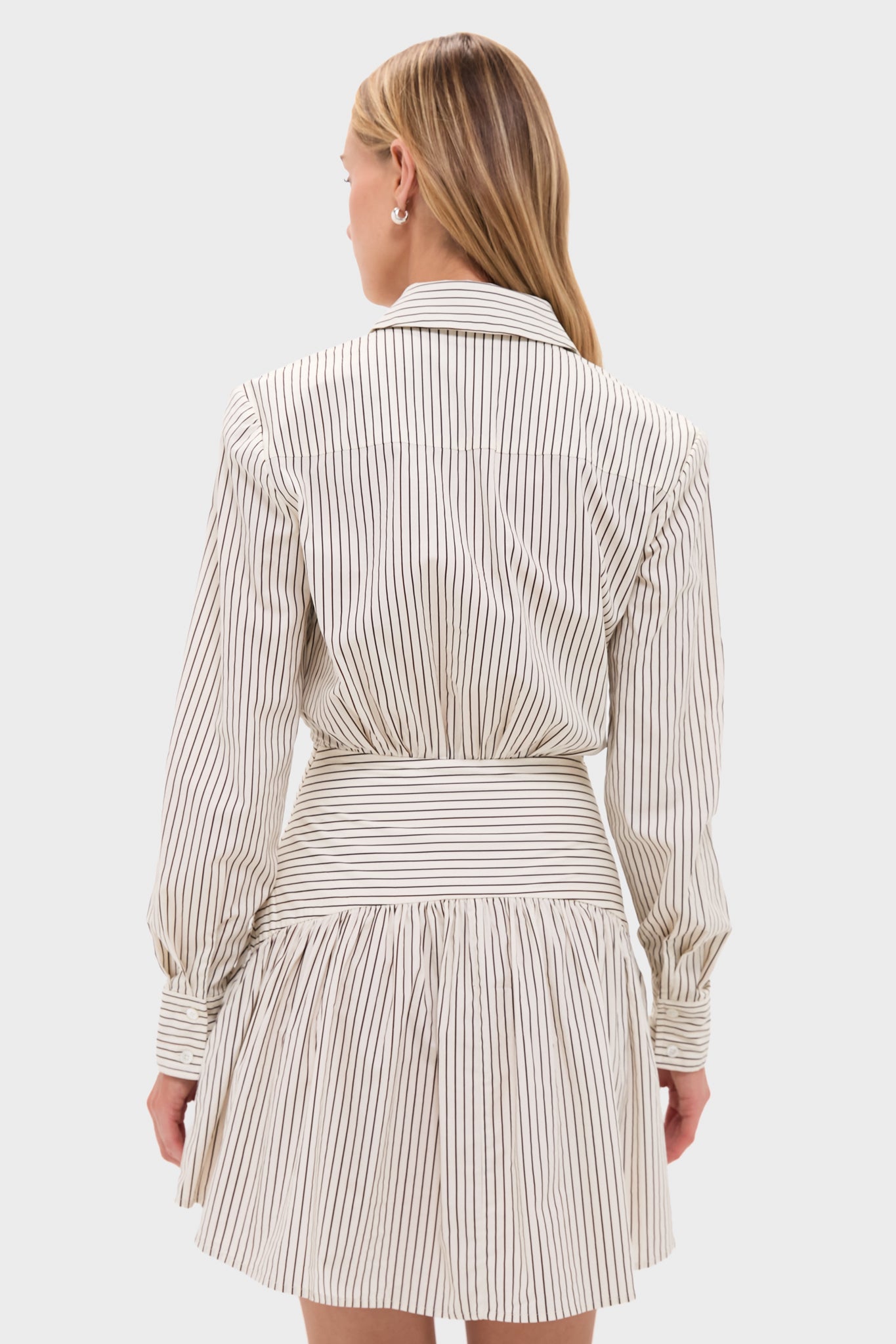 Ivory and Dark Oak Micro Stripe Rocco Mini Dress | STAUD Ivory and Dark Oak Micro Stripe Rocco Mini Dress | STAUD