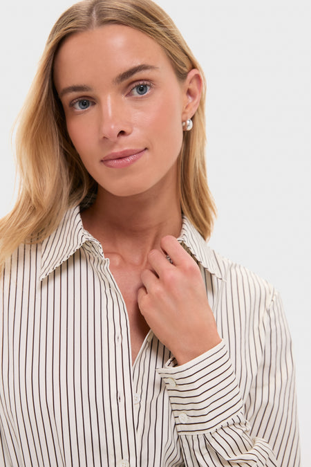 Ivory and Dark Oak Micro Stripe Rocco Mini Dress