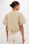 Beige Trellis Floral Tie Crossvine Blouse