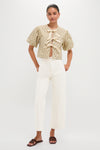Beige Trellis Floral Tie Crossvine Blouse