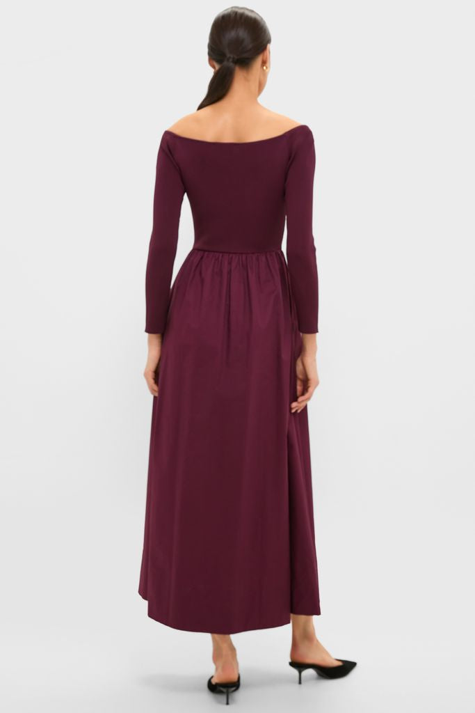 Winetasting Clea Dress: A classic, effortless off-the-shoulder gown with a fitted bodice and gathered skirt, perfect for high-end events and fun, confident evenings.