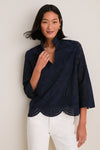 Navy Nautical Eyelet Margot Stand Collar Blouse
