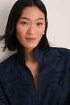 Navy Nautical Eyelet Margot Stand Collar Blouse