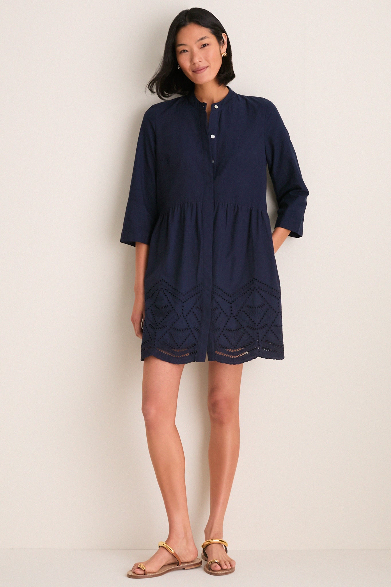 Navy Eyelet Royal Shirt Dress