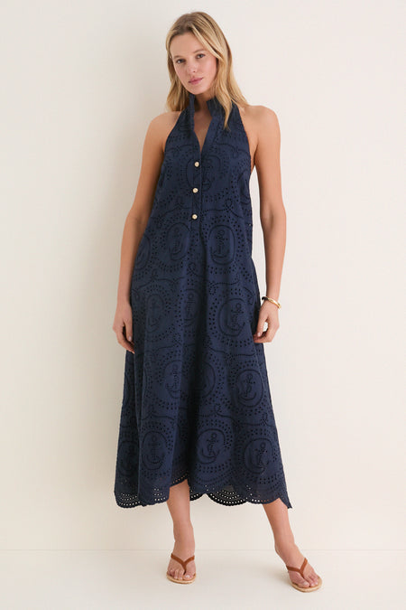 Navy Nautical Eyelet Jagger Dress