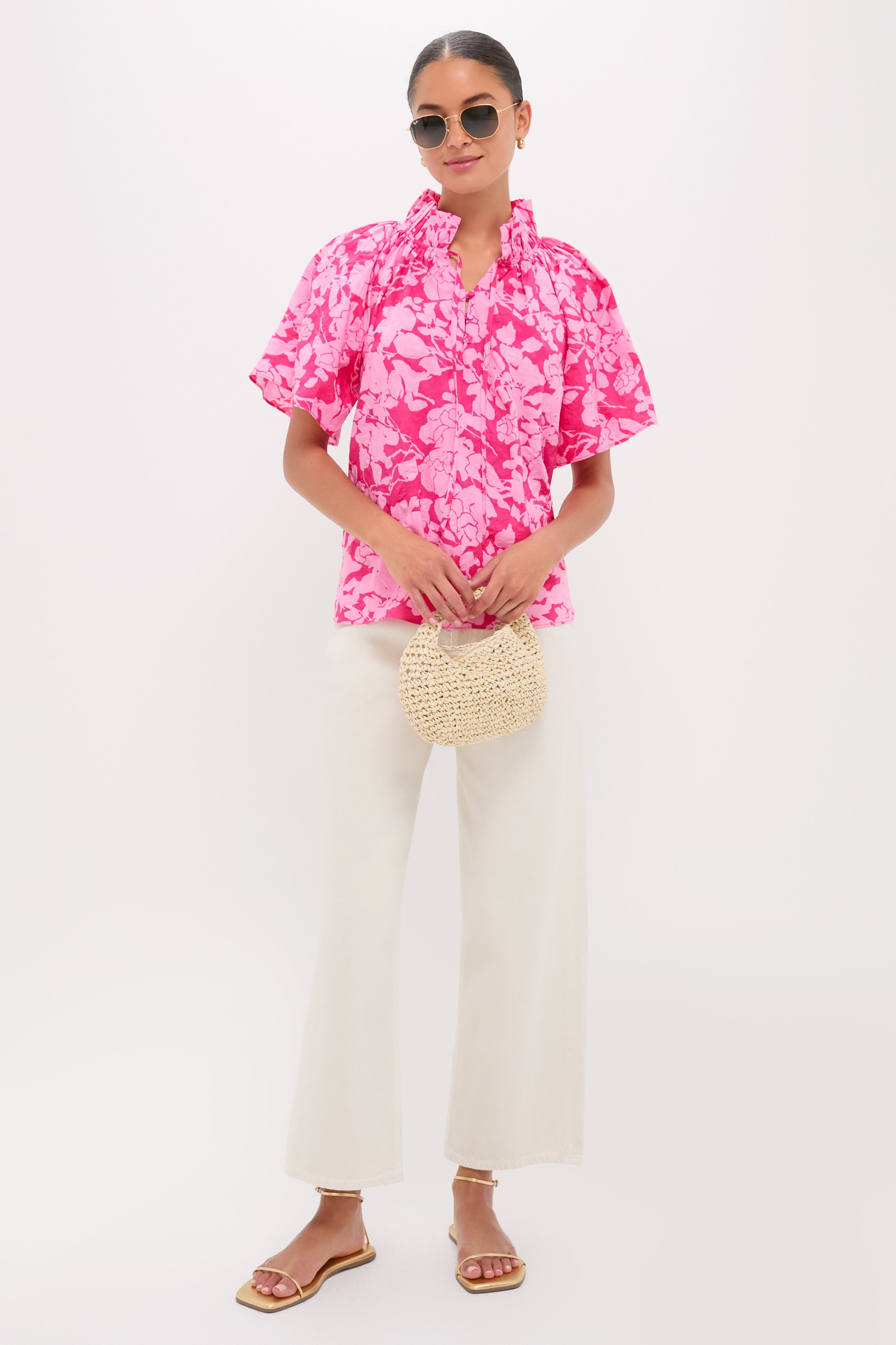 Pink Textured Floral Thea Blouse | Hyacinth House
