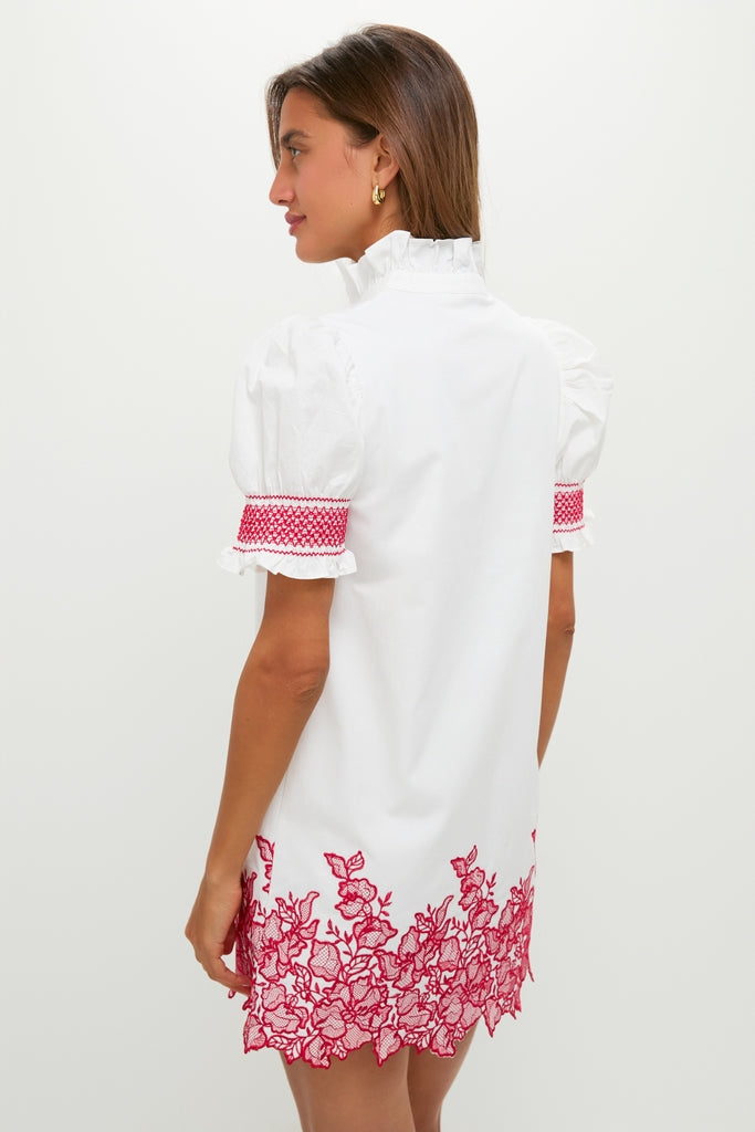red and white mini dress White & Red Embroidery Eliza Mini Dress