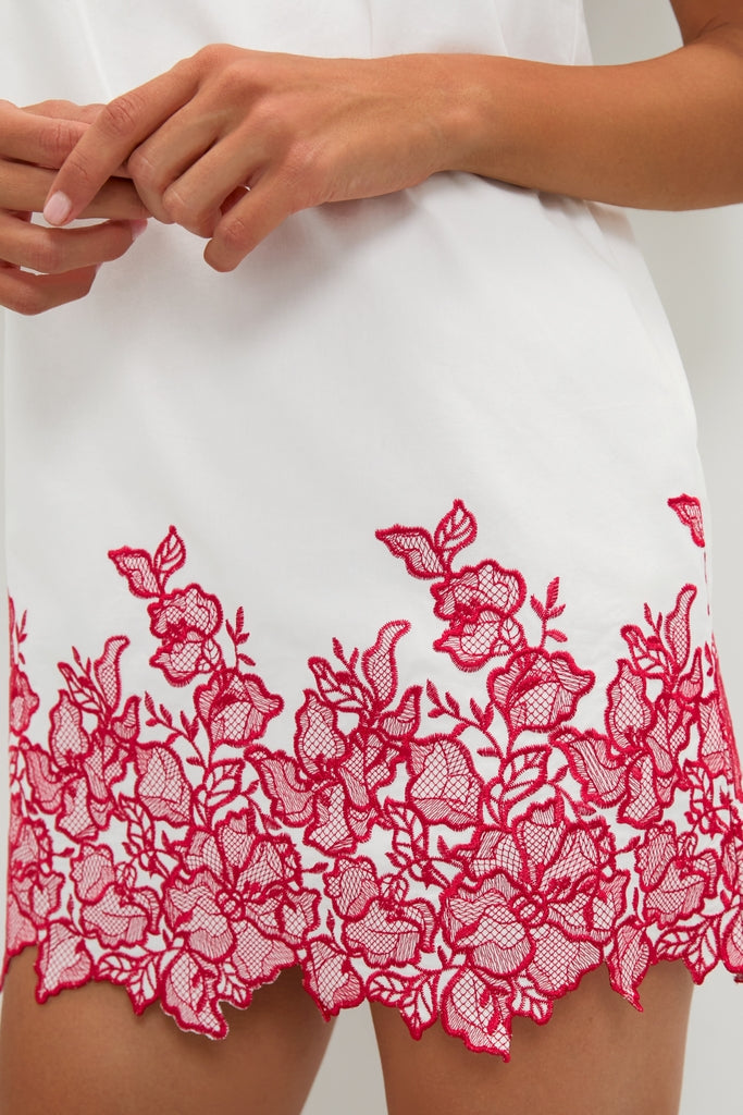 White & Red Embroidery Eliza Mini Dress