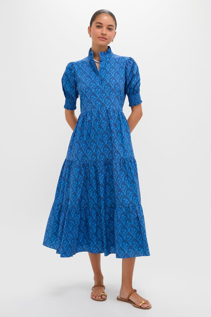 Navy & Cerulean Floral Bennett Midi Dress