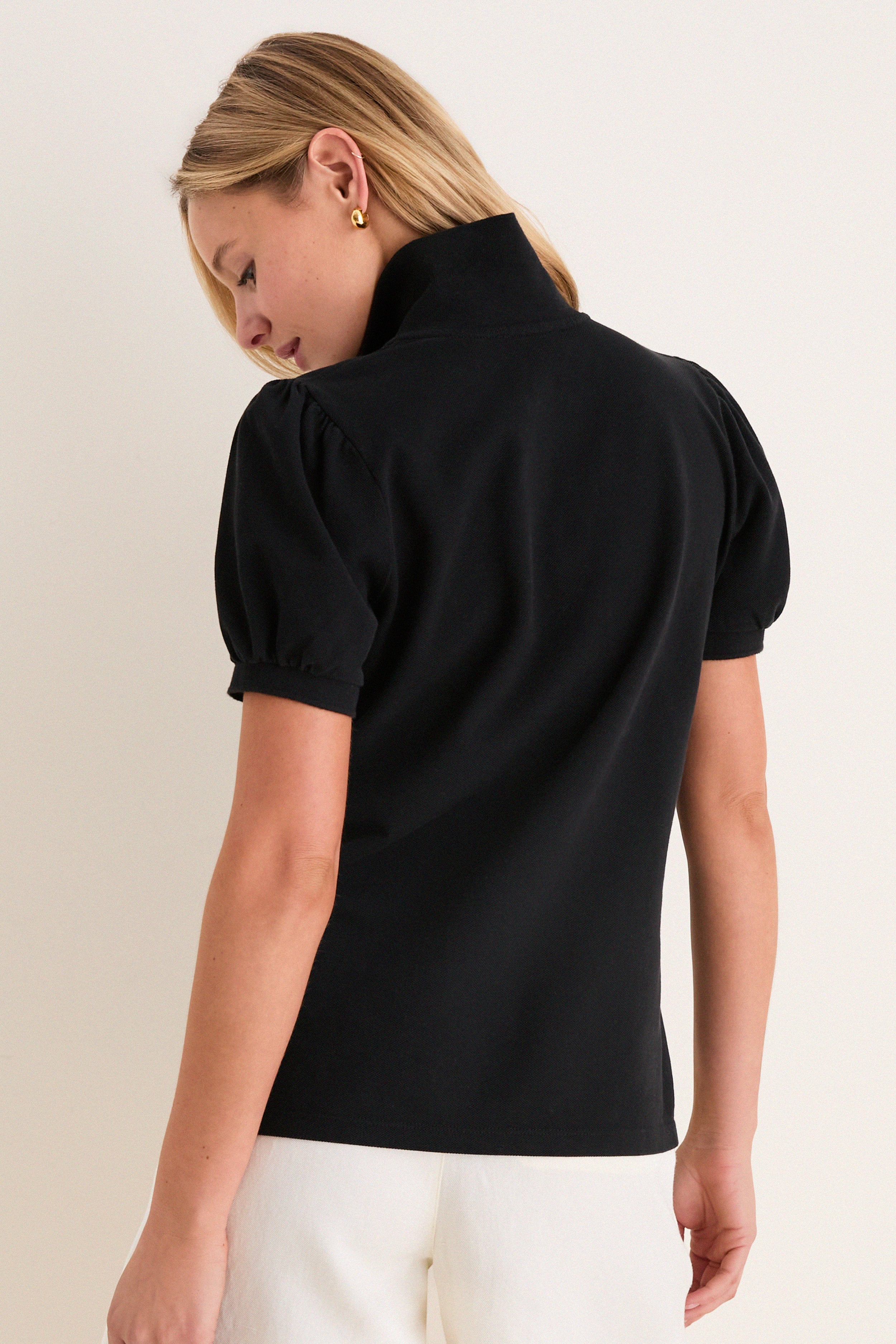 Black Pique Puff Sleeve Peggy Polo | Tuckernuck
