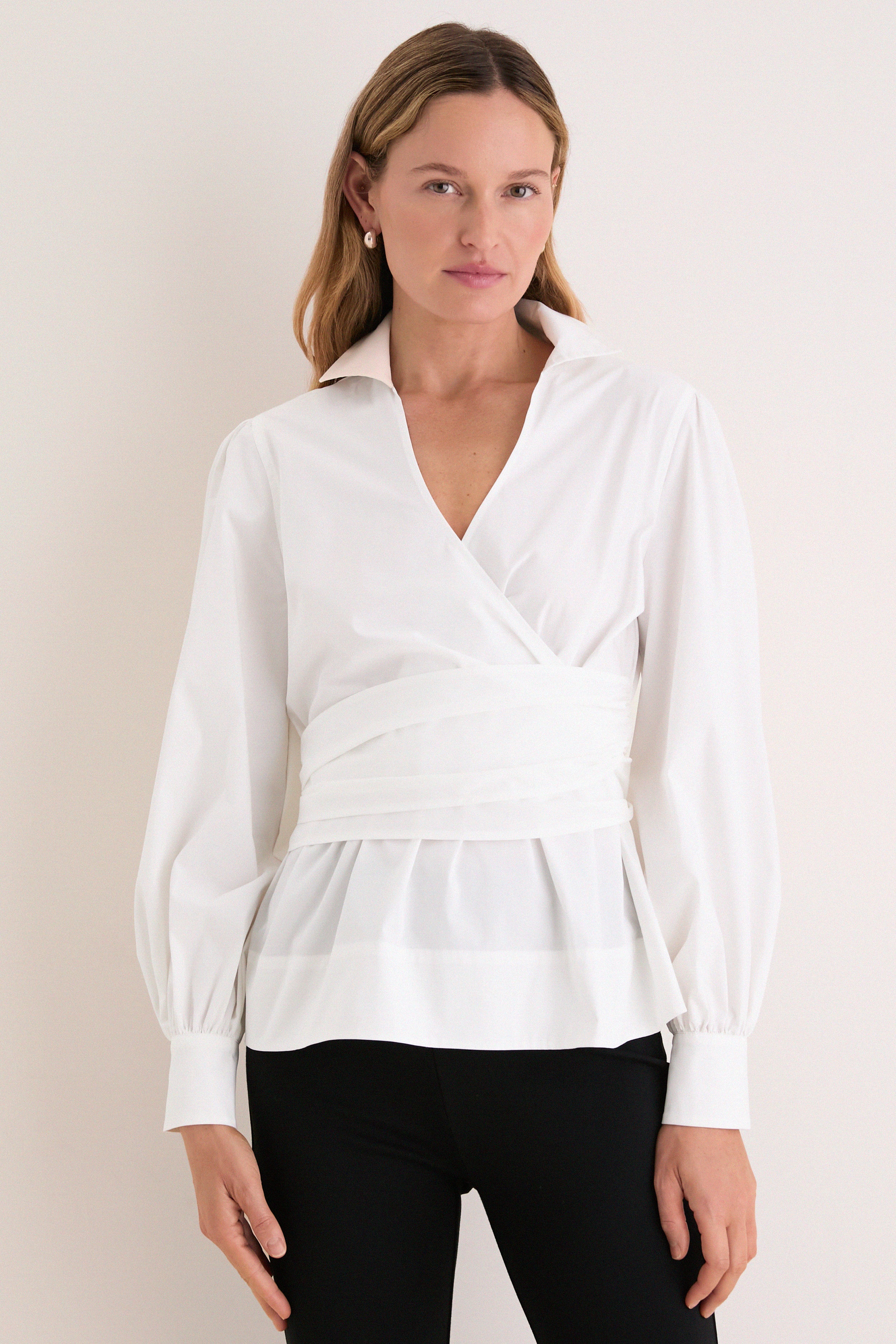 White Tie Front Bow Bea Blouse | Tuckernuck