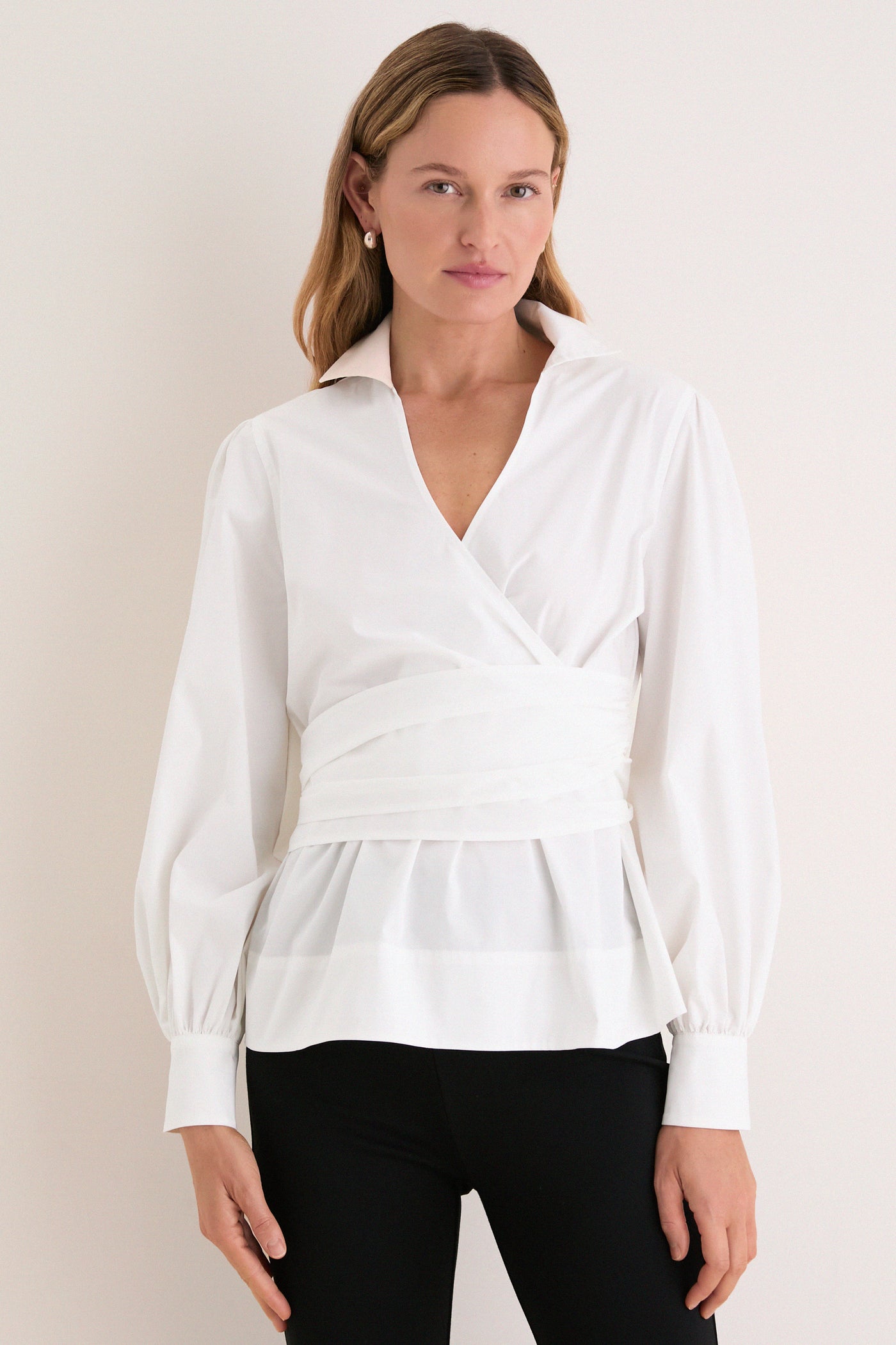 White Tie Front Bow Bea Blouse