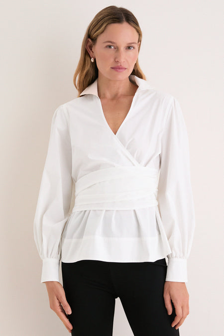 White Tie Front Bow Bea Blouse