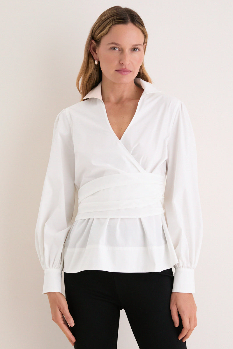 White Tie Front Bow Bea Blouse