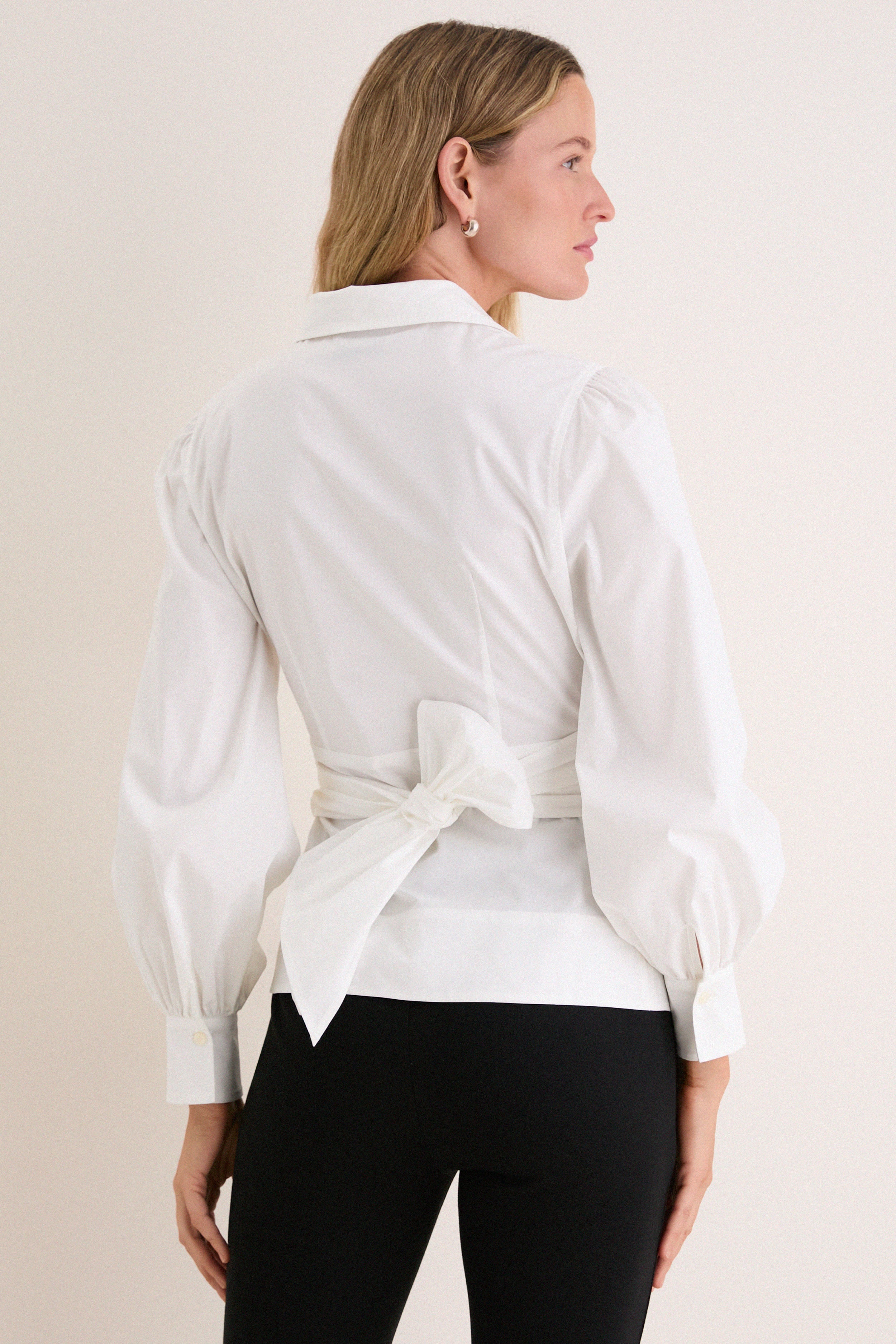 White Tie Front Bow Bea Blouse | Tuckernuck