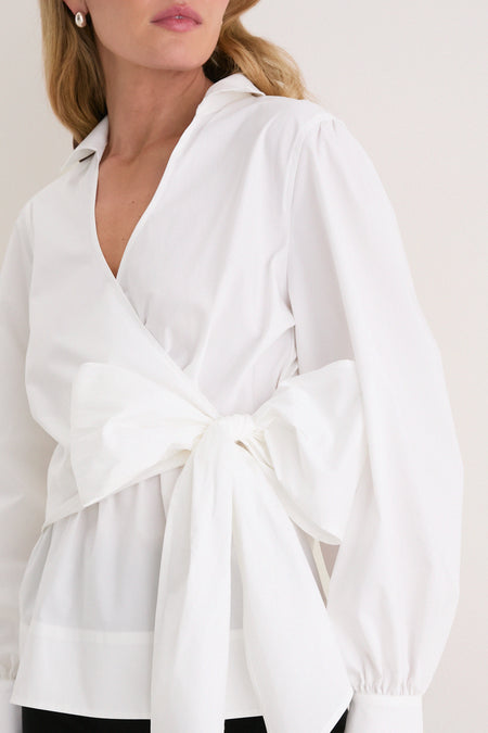 White Tie Front Bow Bea Blouse