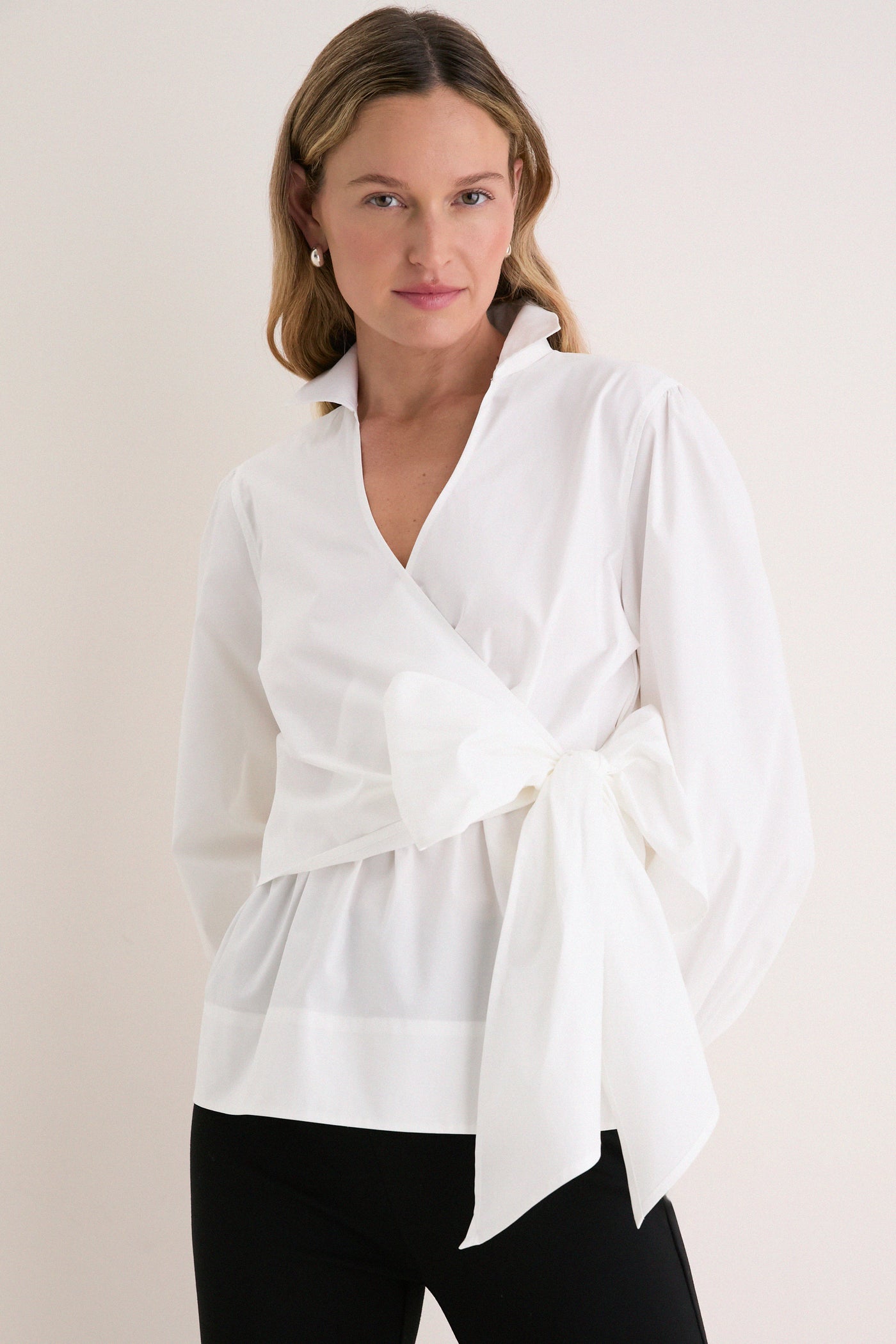 White Tie Front Bow Bea Blouse