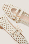 White Woven Buckle Nina Flats