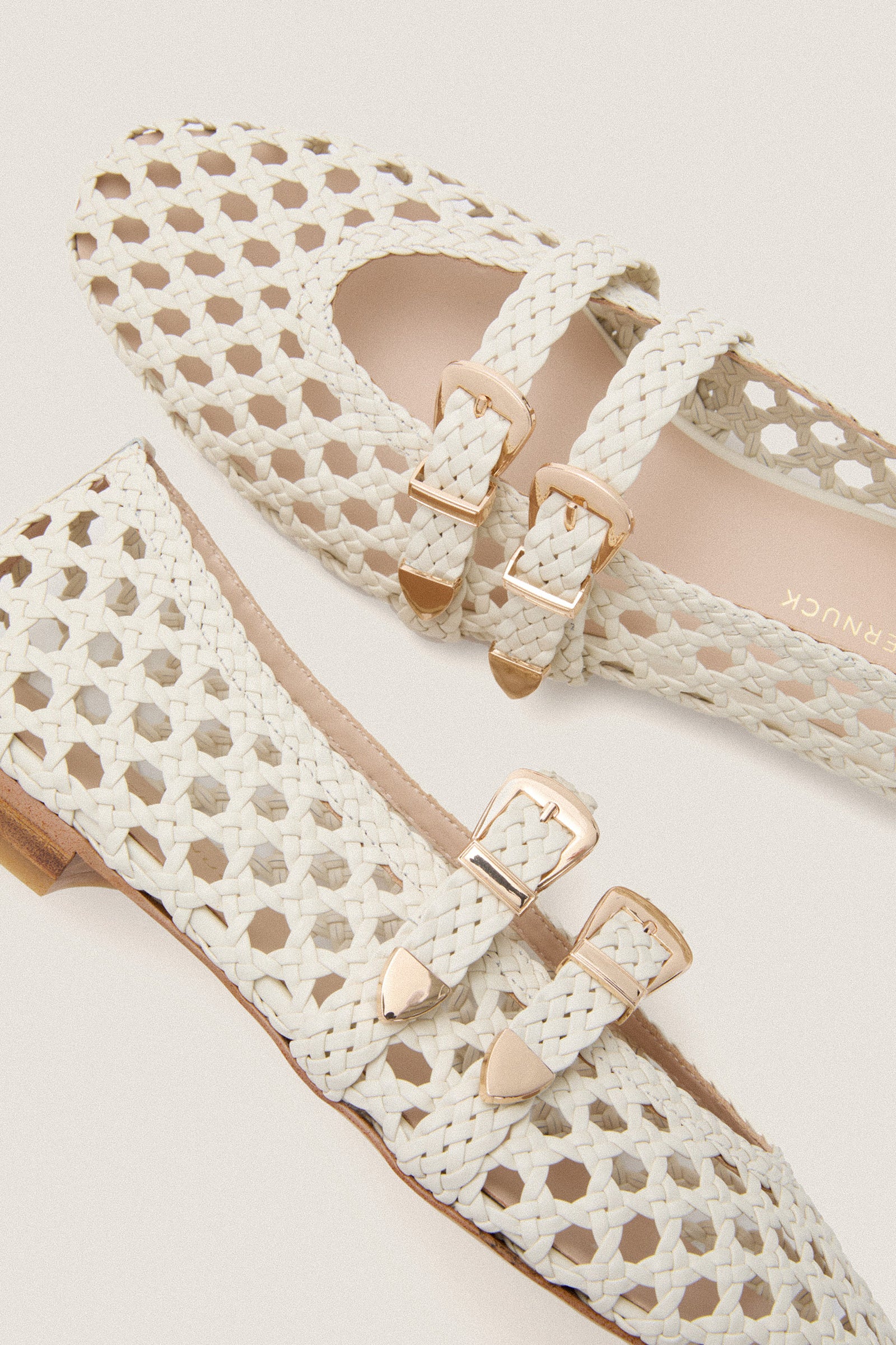 White Woven Buckle Nina Flats