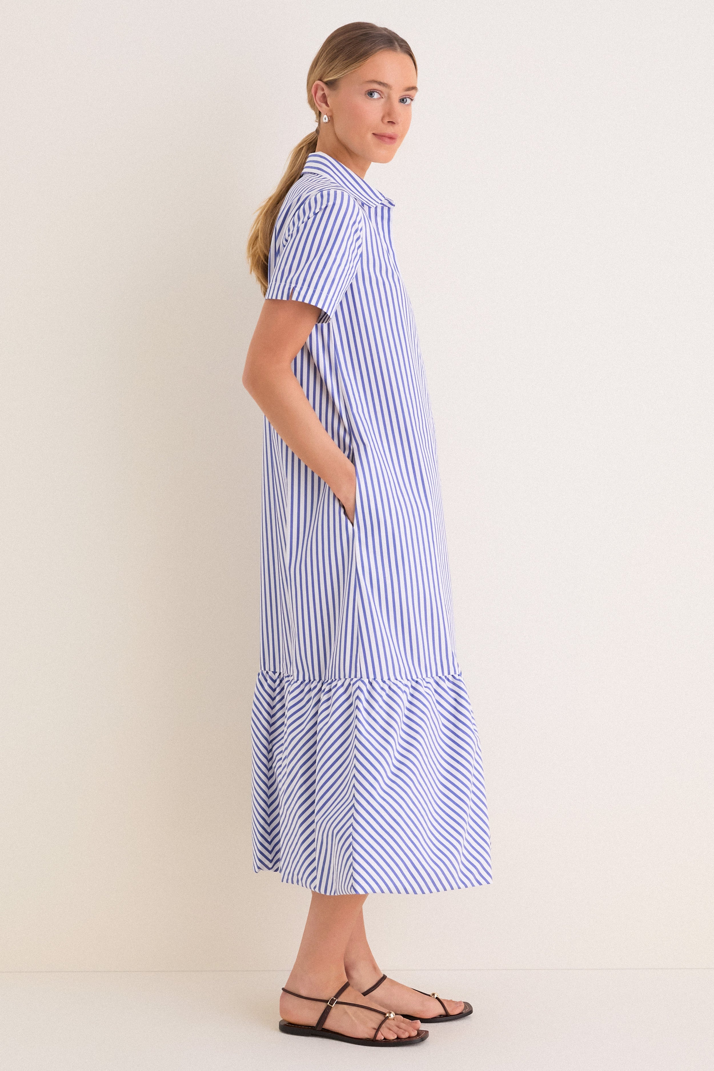 Blue and White Stripe Martine Bubble Maxi Dress