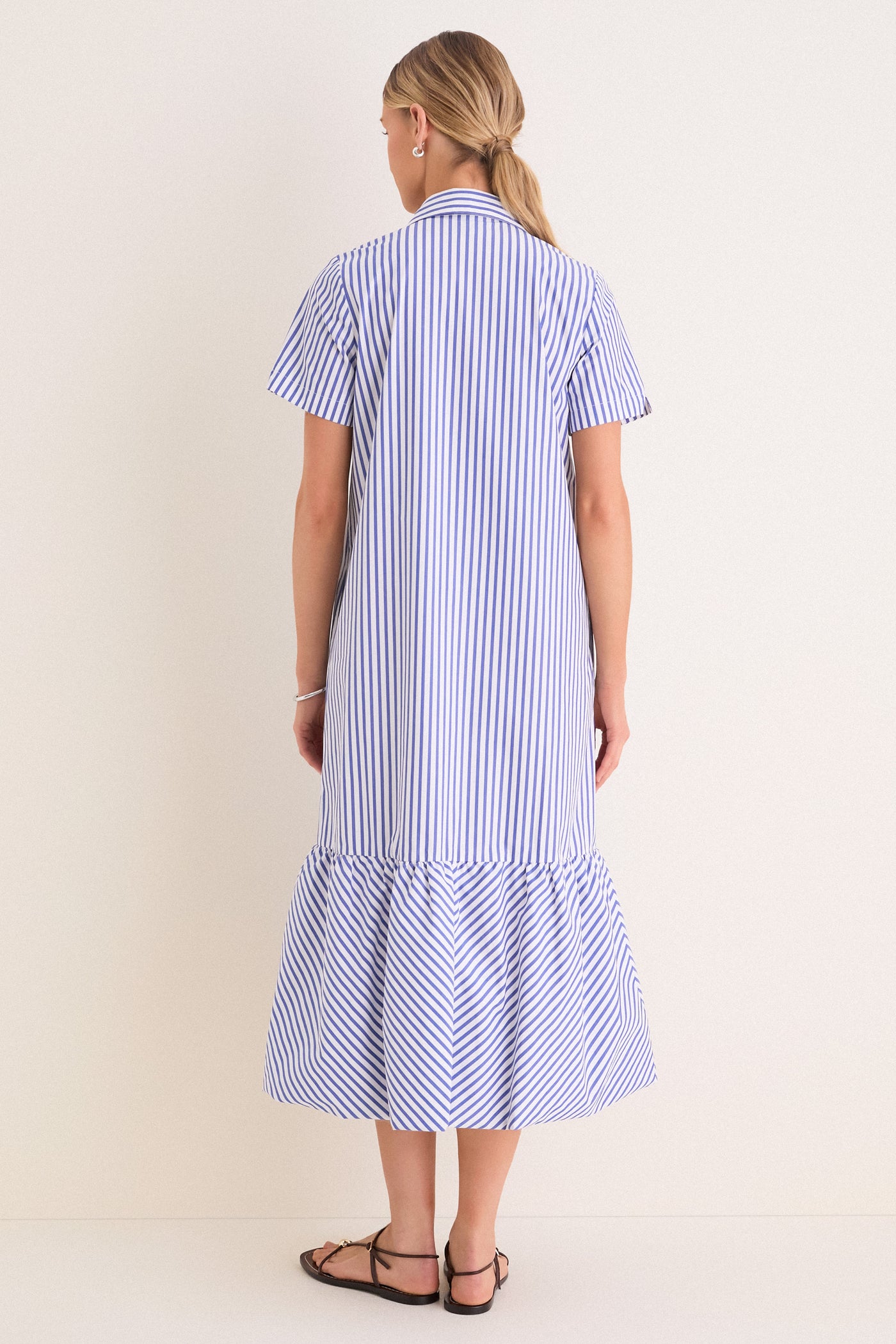 Blue and White Stripe Martine Bubble Maxi Dress