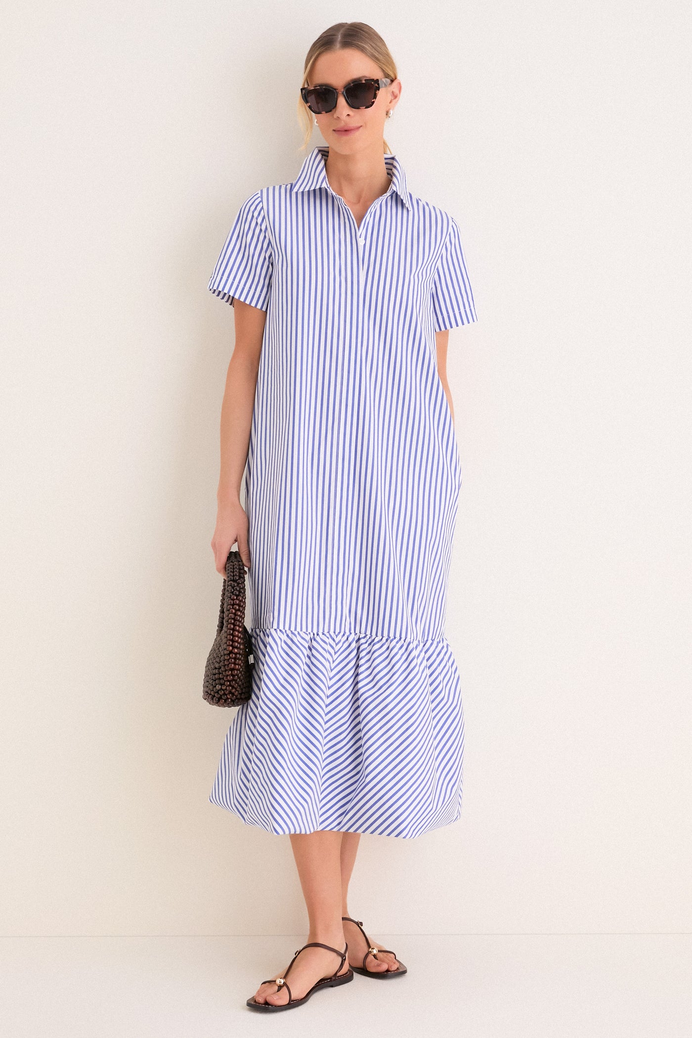 Blue and White Stripe Martine Bubble Maxi Dress