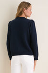 Navy Cropped Cotton Puff Sleeve Americana Sweater