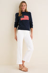 Navy Cropped Cotton Puff Sleeve Americana Sweater