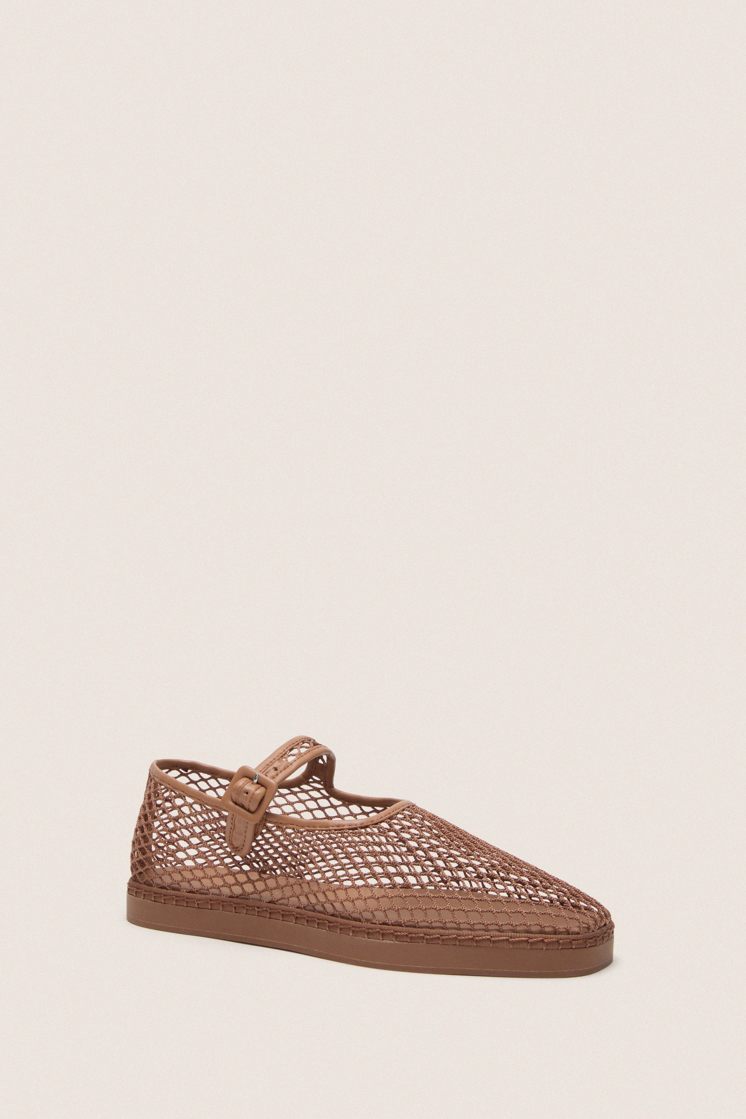 Brown Netted Mesh Rita Mary Janes