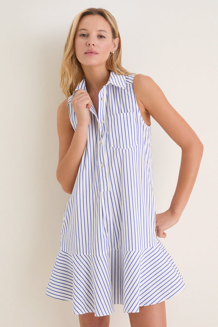 Blue Stripe Sleeveless Callahan Shirt Dress