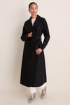 Black Pressed Wool Long Maxi Coat