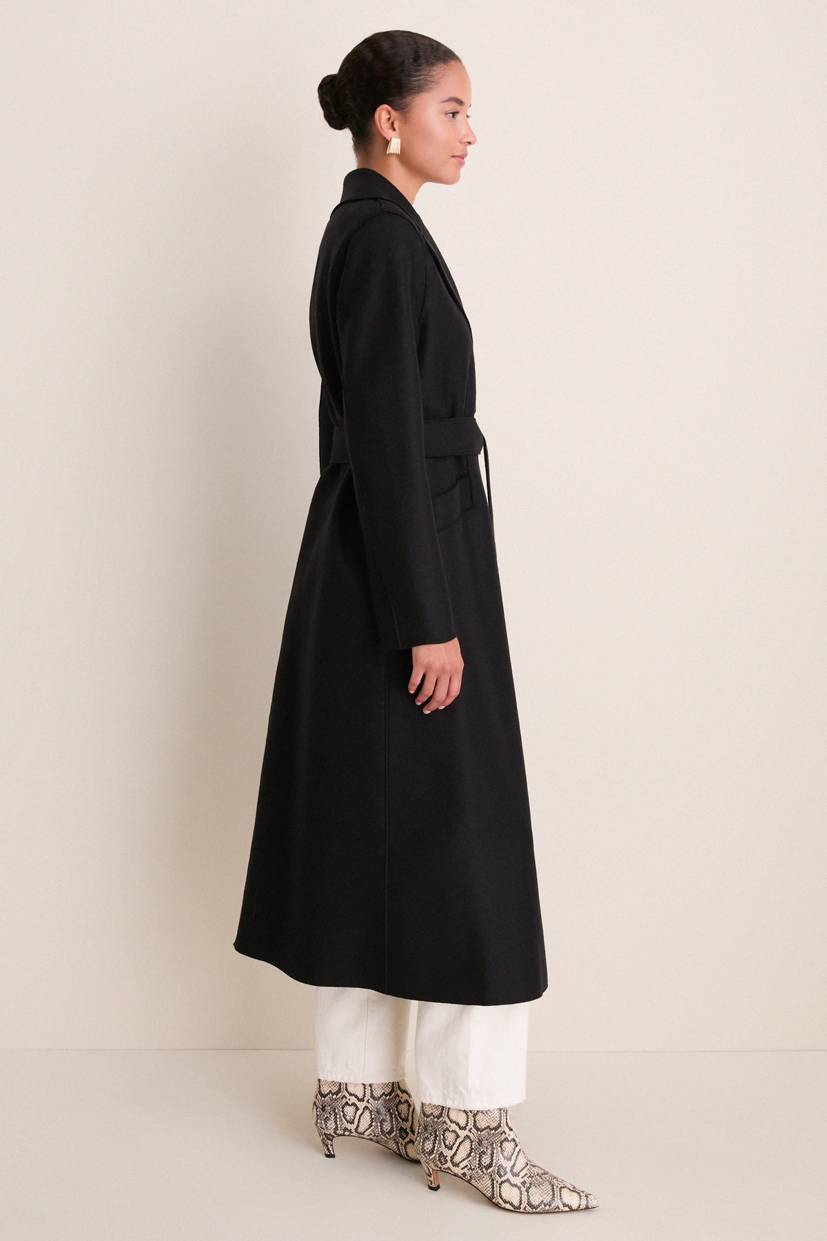 Black Pressed Wool Long Maxi Coat