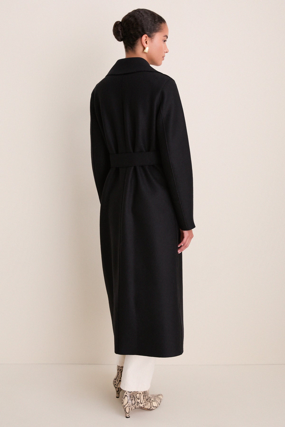 Black Pressed Wool Long Maxi Coat