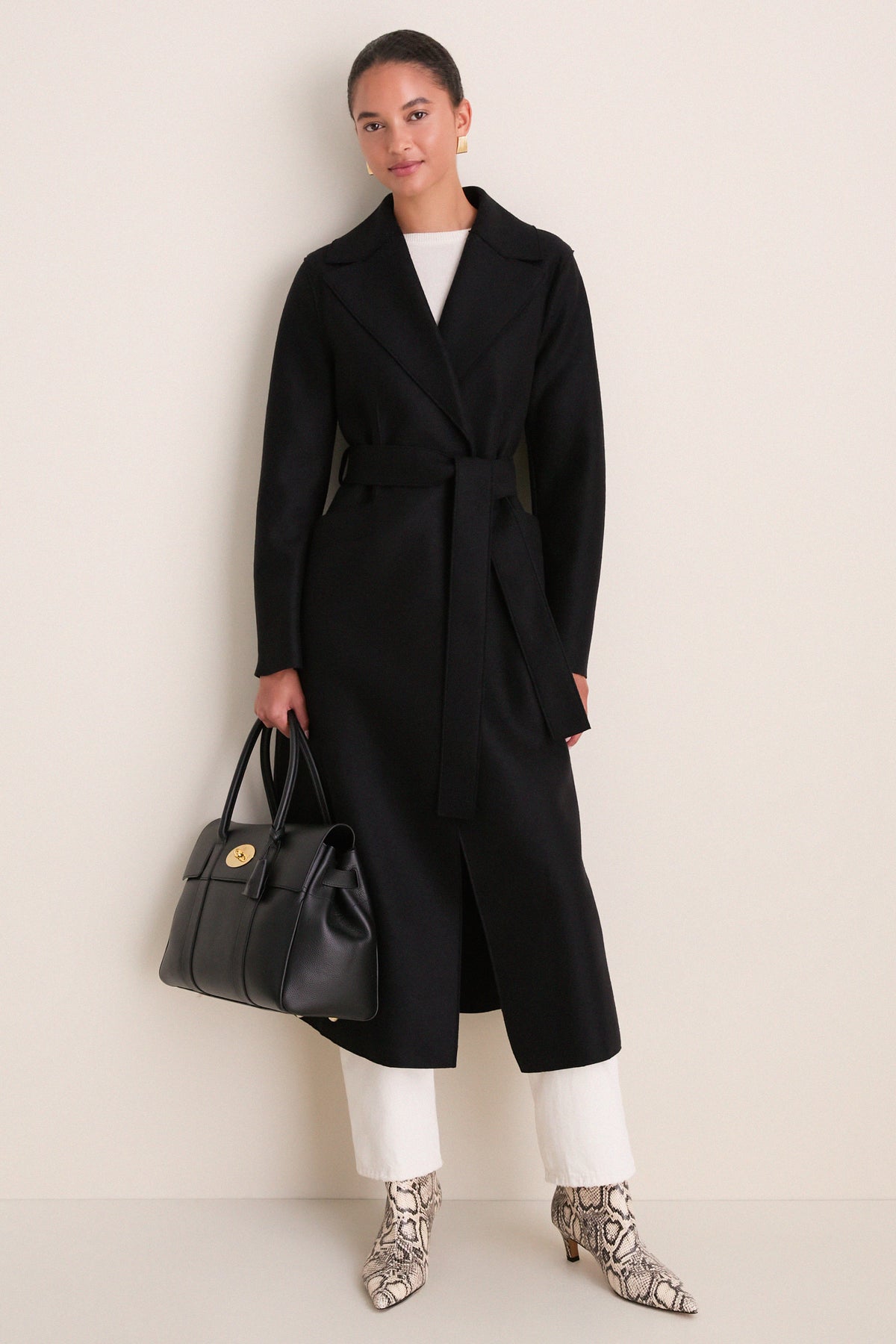 Black Pressed Wool Long Maxi Coat
