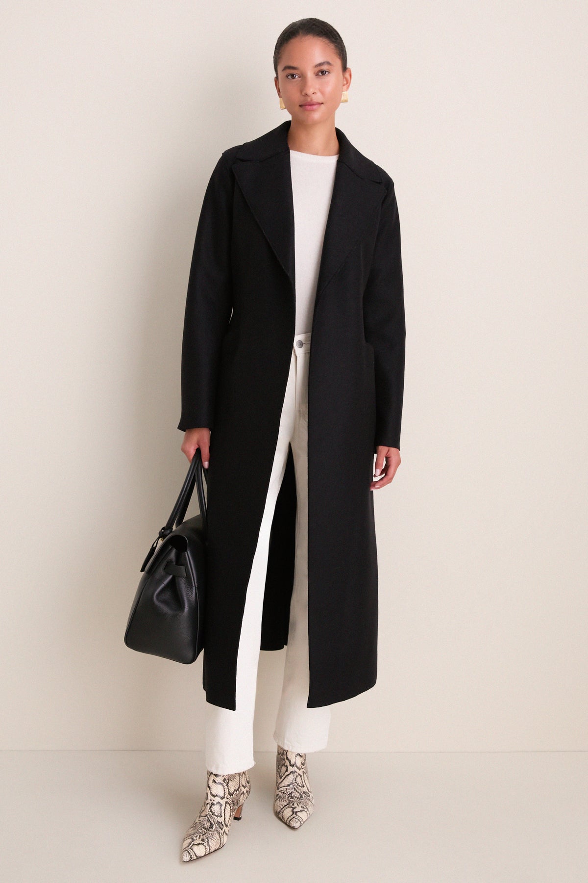 Black Pressed Wool Long Maxi Coat