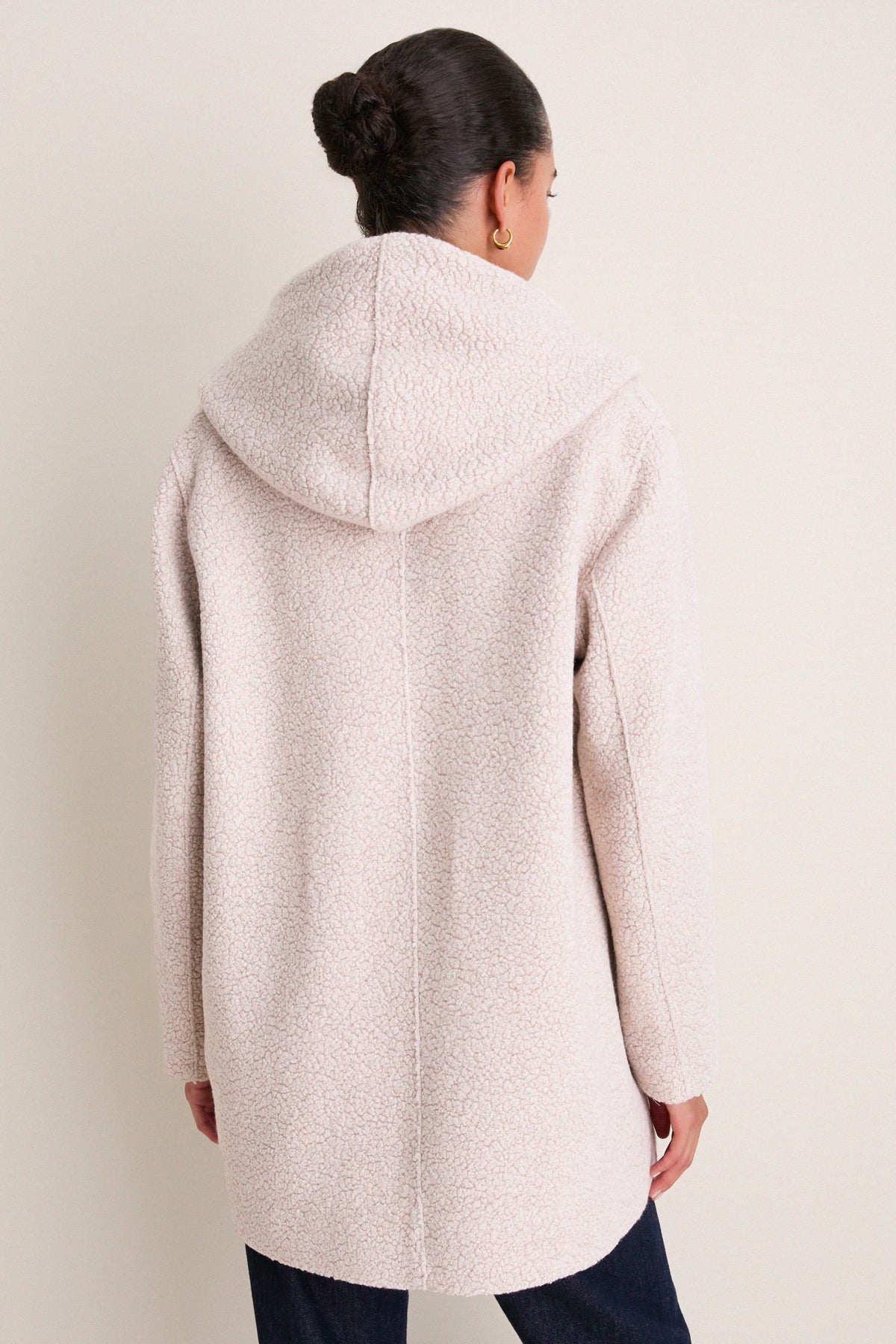 Almond Hooded Double Breasted Boucle Jacket
