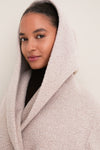 Almond Hooded Double Breasted Boucle Jacket