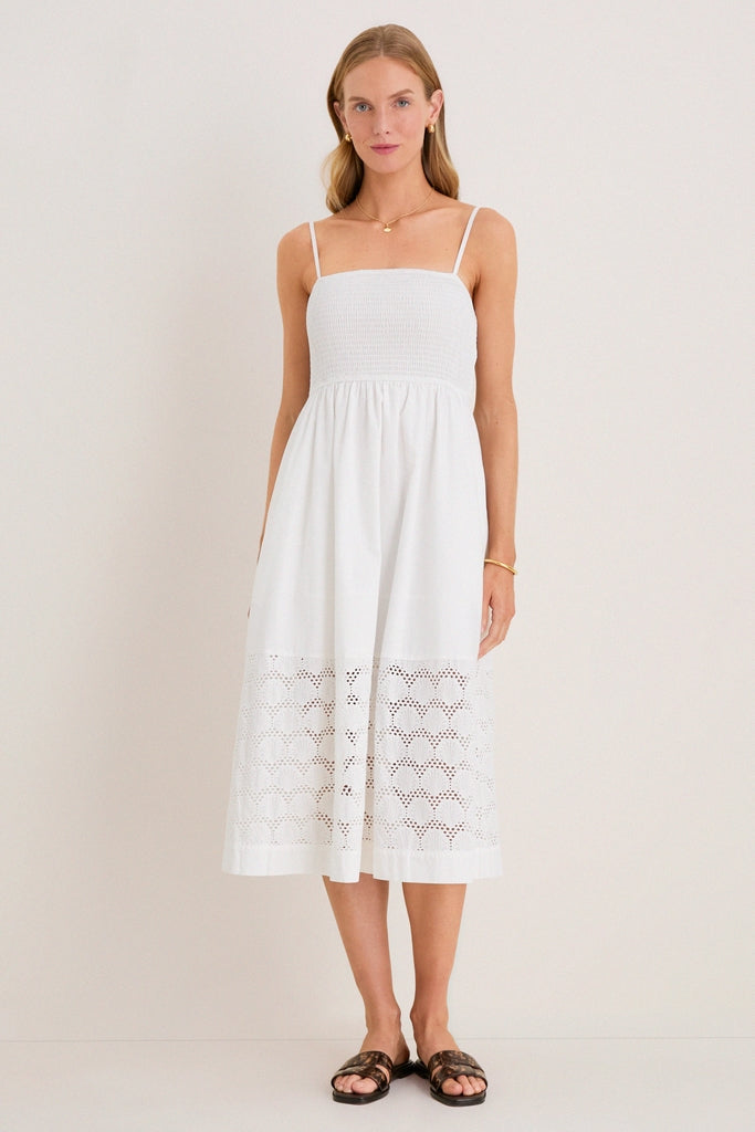 Hyacinth House White Smocked Seashell Embroidery Harbor Dress White / M